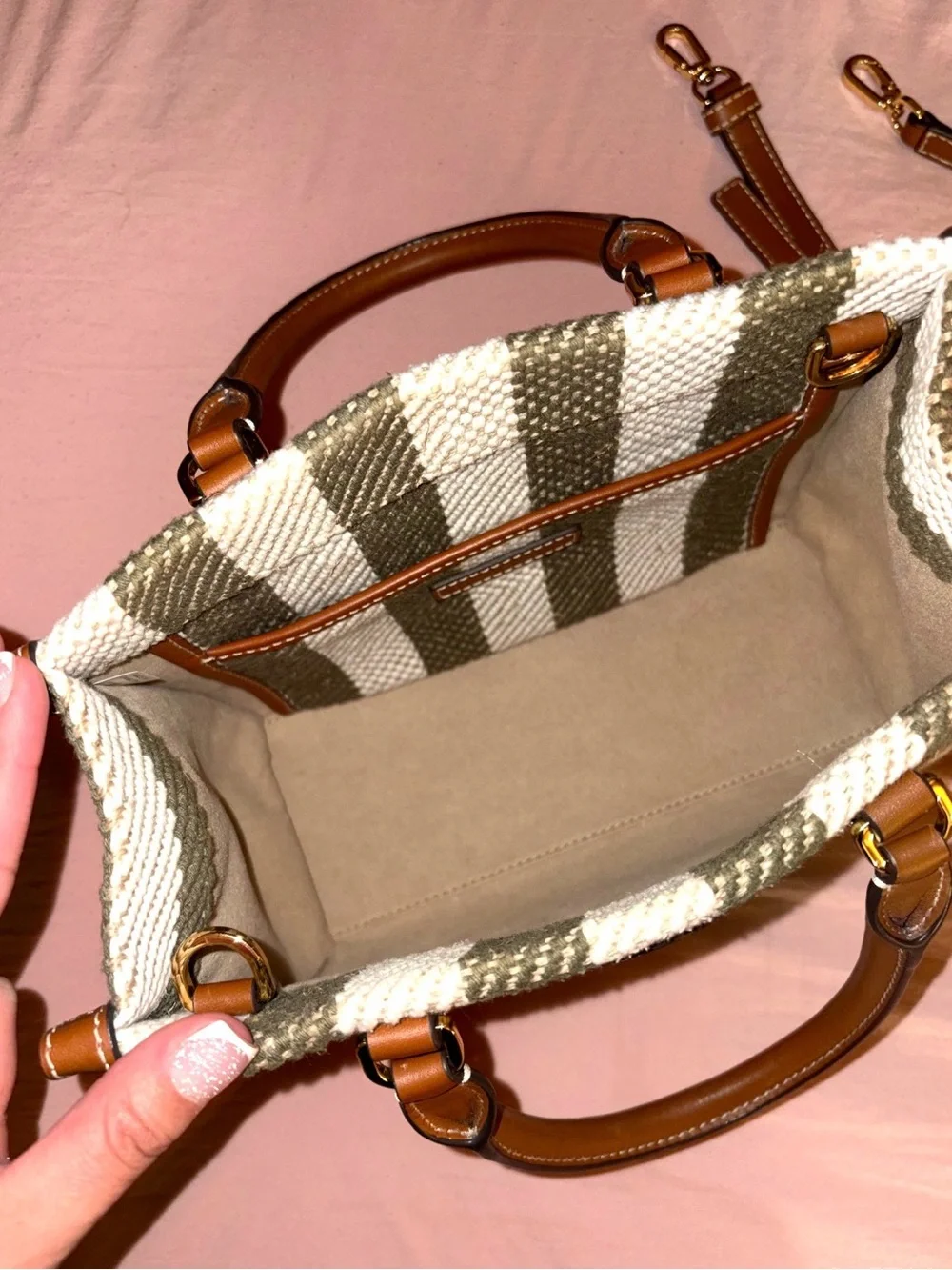 Woven Tory Burch tote with zip card case & zip- around wallet
